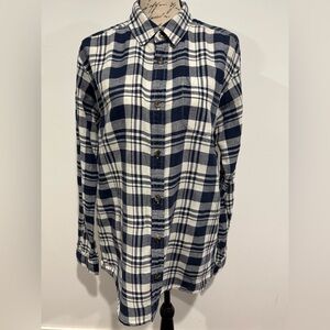 The North Face Plaid Linen Blend Shirt Long Sleeve Blue White Men's Size Large